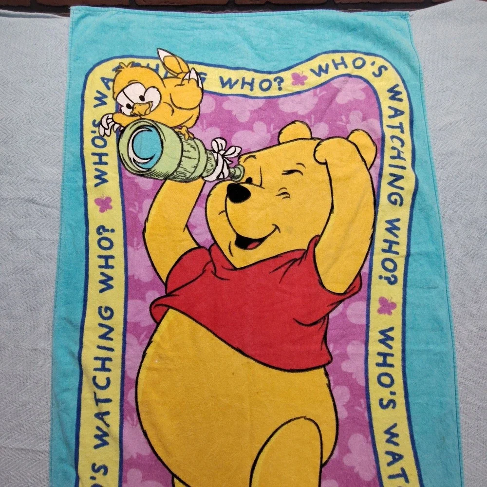Winnie the Pooh Disney beach towel Who's Watching Who? 100% cotton FLAWS